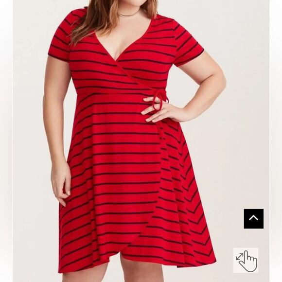 Torrid Wrap Dress Red with navy stripes, short sleeve preppy every day plus size - Picture 10 of 10